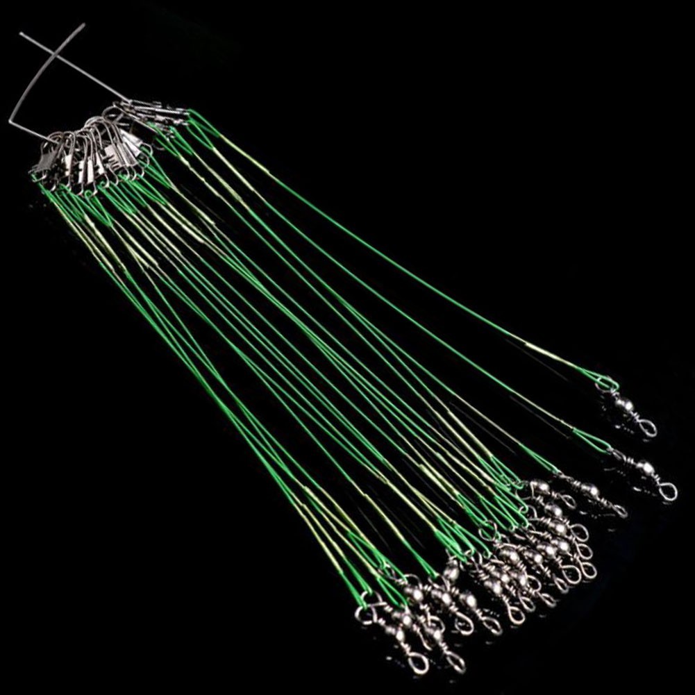 Green Fishing Leader Lines 60Pcs Marine Grade Steel Wire with Bottle Swivel