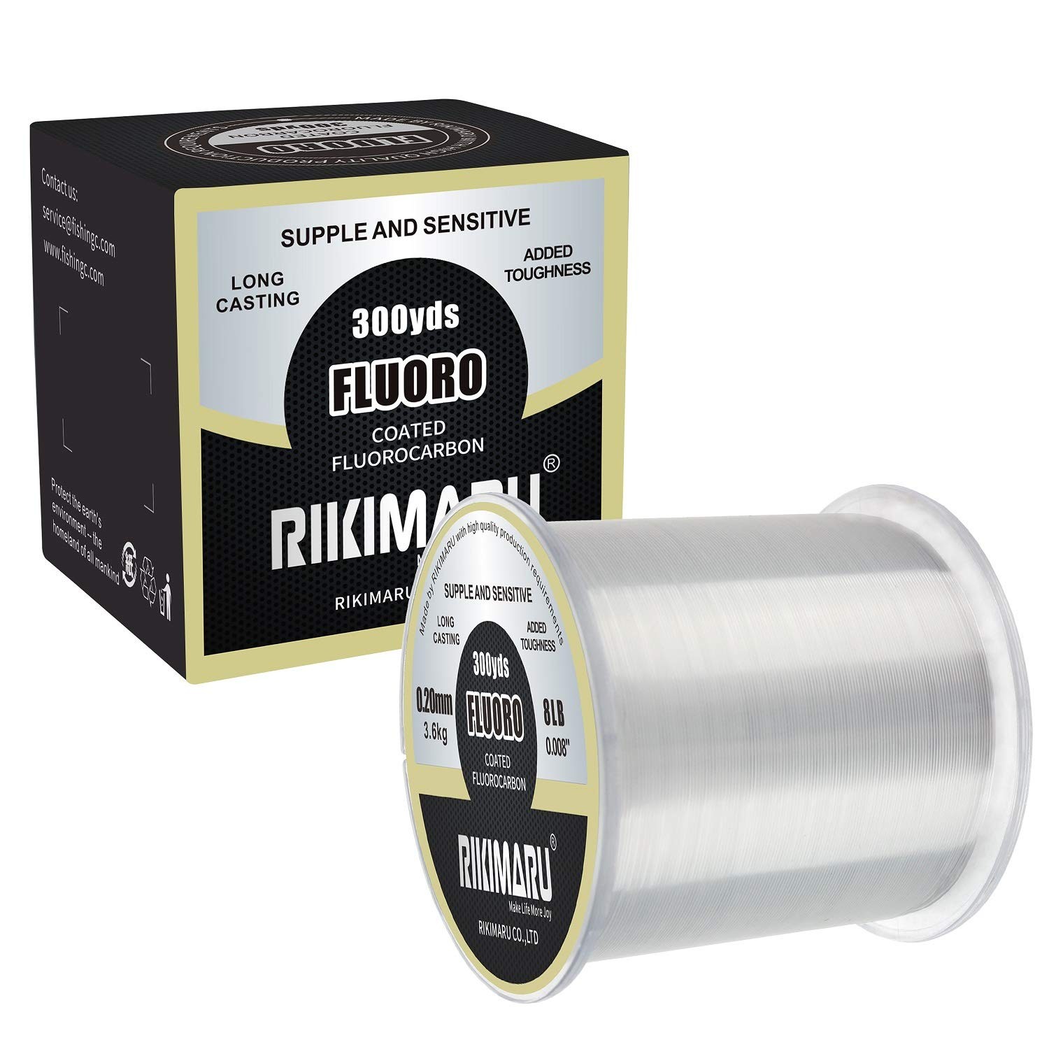 RIKIMARU Fluoro Fishing Line, 100% Fluorocarbon Coated Fishing Line Clear, 12…