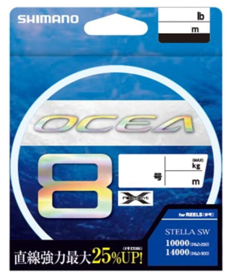 Shimano Ocea 8 PE Line, 2-5 colors, Lengths: 400m, Sizes 3.0, Max 63lbs(28.6 kg)
