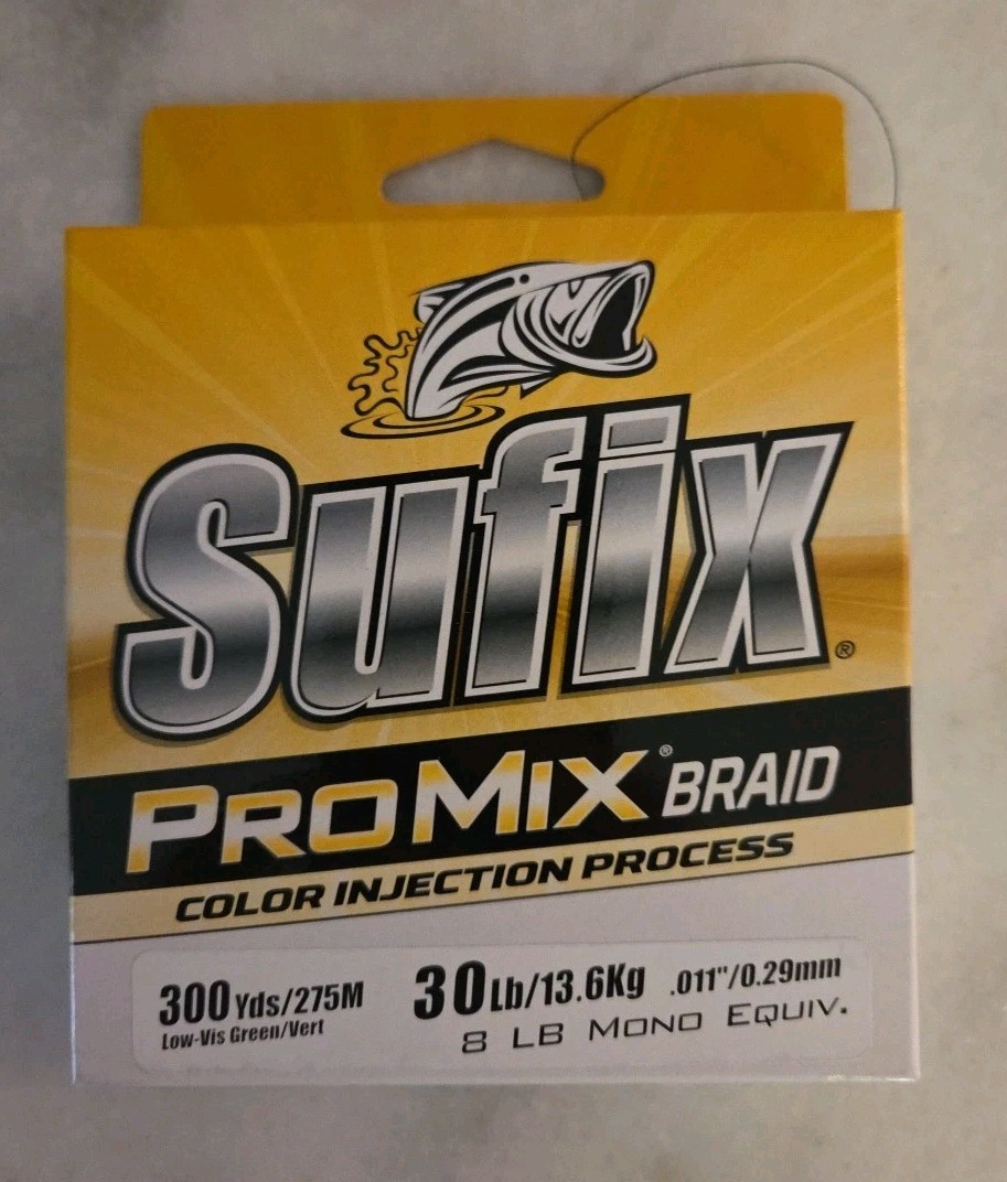 New! Sufix ProMix Braid Lo-Vis Green 30 lb Test 300 yards Fishing Line 630-130G