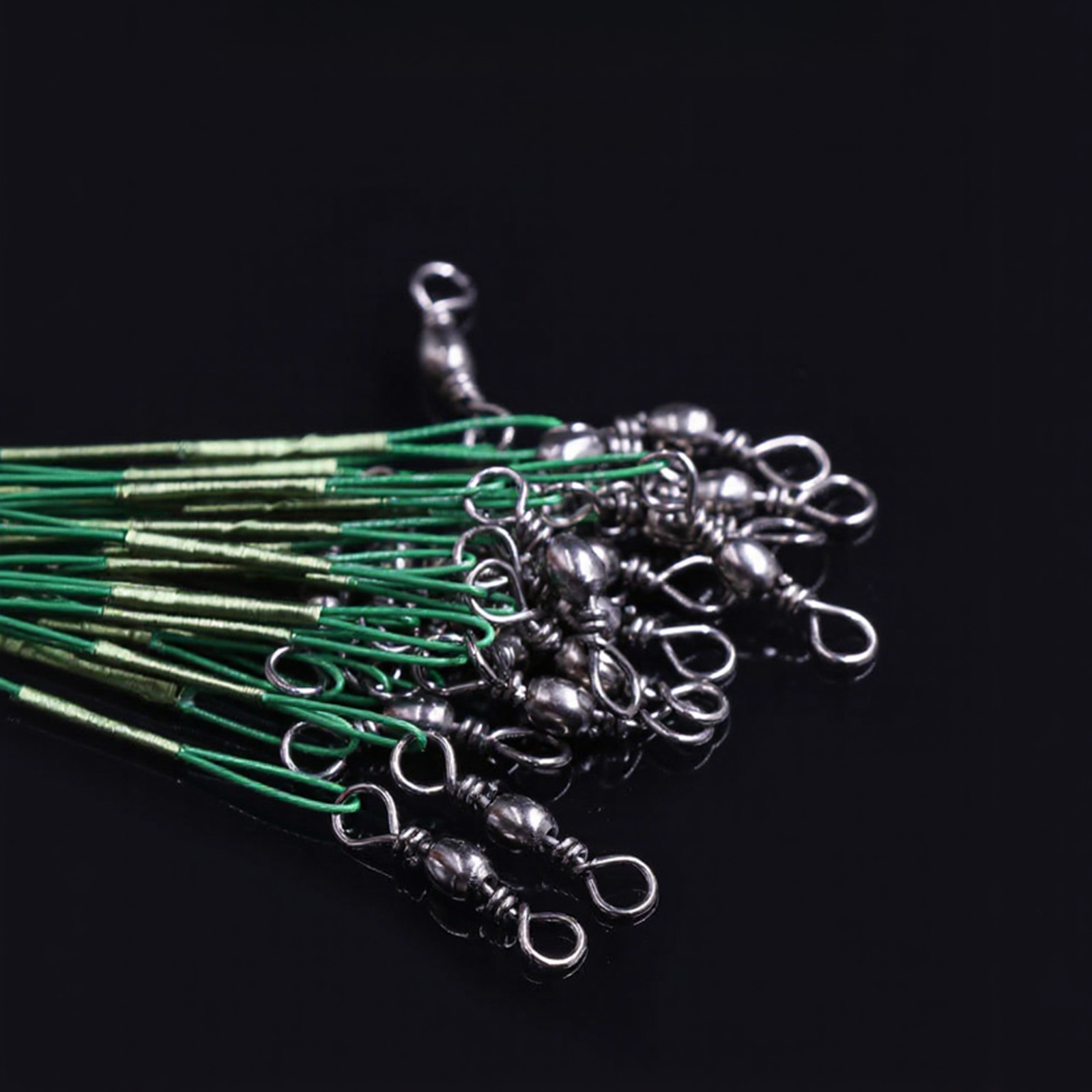 Green Fishing Leader Lines 60Pcs Marine Grade Steel Wire with Bottle Swivel