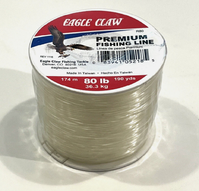 Premium Eagle Claw Fishing Line 80 Pound Test 190 yds Clear Mono. sealed