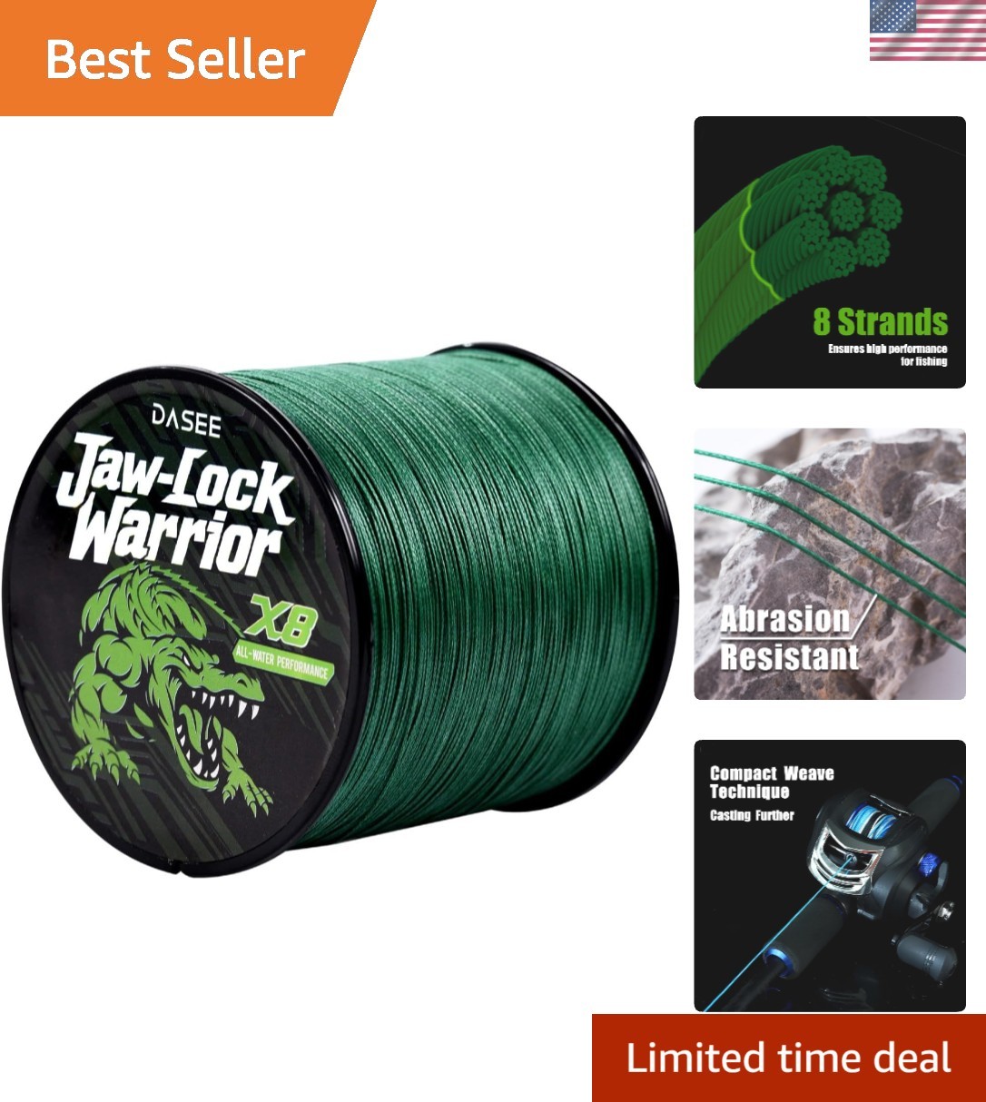 Durable Zero Stretch 8-Strand Braided Fishing Line – 300/500 Yards, Dark Green