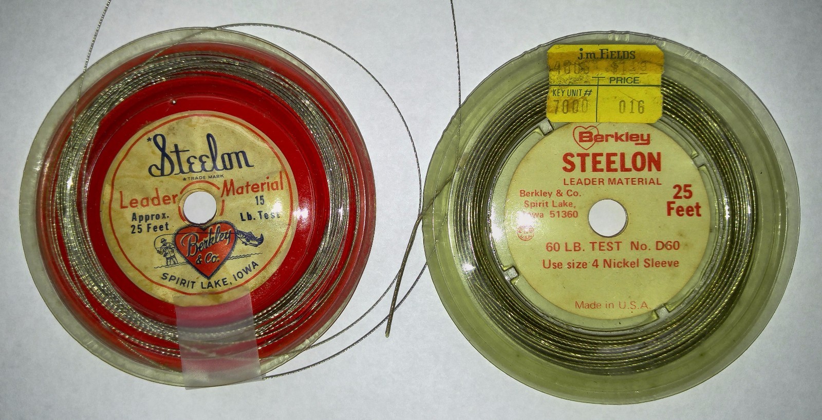 Vintage Fishing Berkley Steelon Leader Material 2 Spools – 15 lb & 60 lb Test
