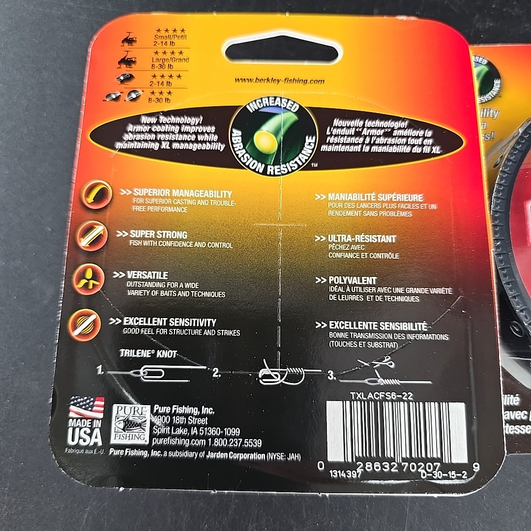 [2] 6lb Berkley Trilene Green XL Armor Coated Mono 220yds each.