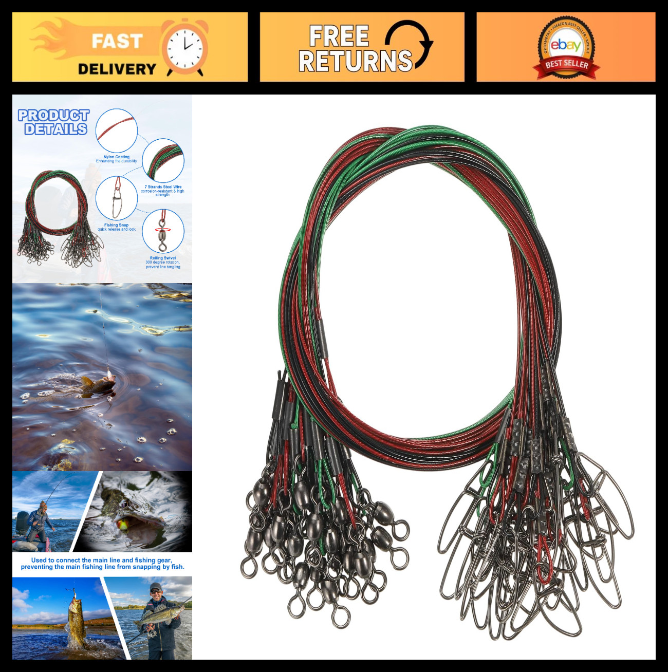 Heavy-Duty Saltwater Fishing Leader Line – High Strength Steel Wire with Swivel