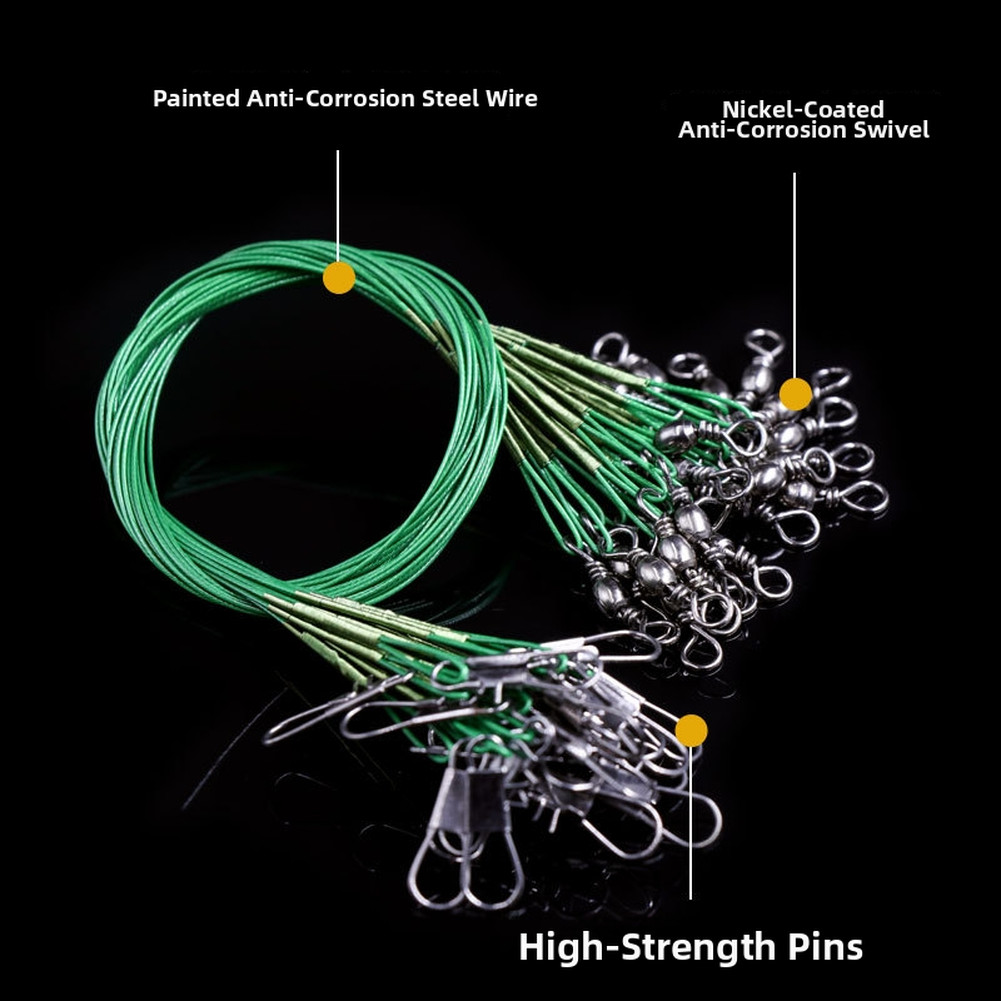 Green Fishing Leader Lines 60Pcs Marine Grade Steel Wire with Bottle Swivel