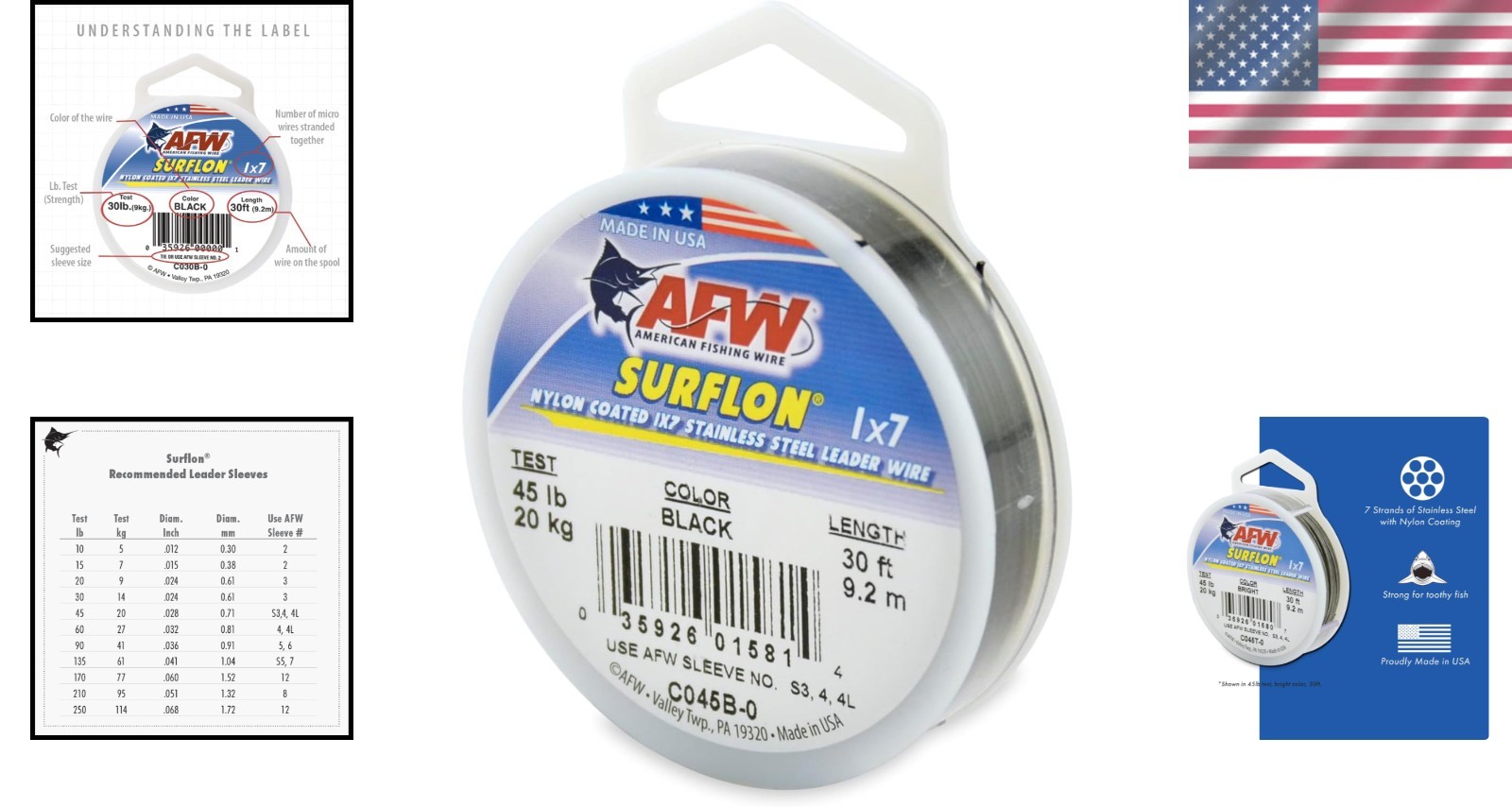 Surflon Nylon-Coated 1×7 Stainless Steel Fishing Leader Wire – 45lb , 30ft
