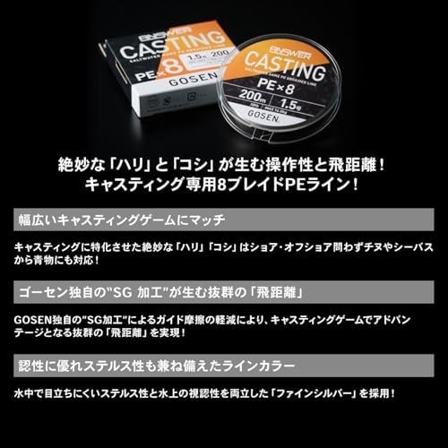 GOSEN Answer Casting PE x 8 200m Fine Silver No. 1 20lb F/S w/Tracking# Japan