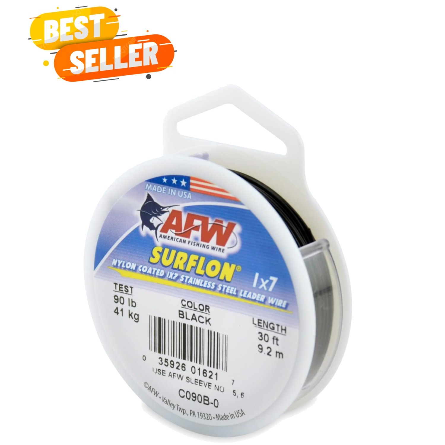 Surflon 1×7 Nylon Coated Stainless Steel Fishing Leader Wire, 250 lb , 30ft