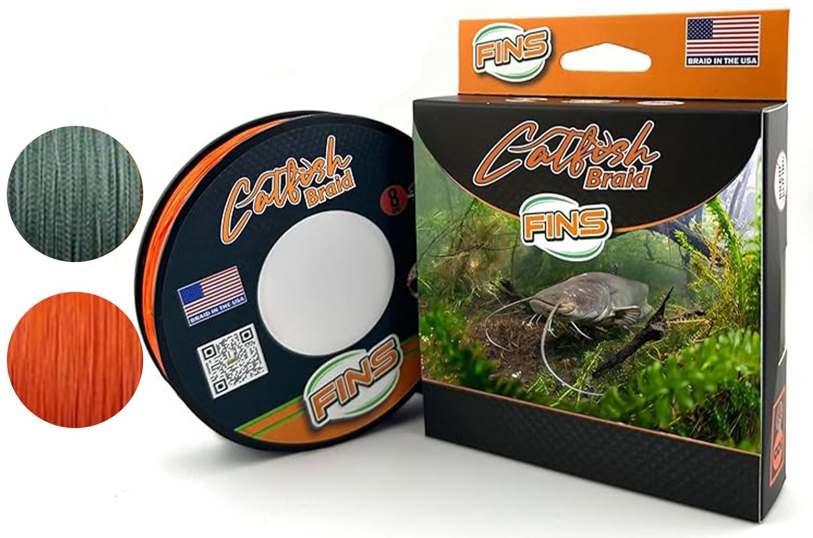 FINS Catfish Braided Fishing Line 8-Strand Orange 100 Pounds 500 Yards