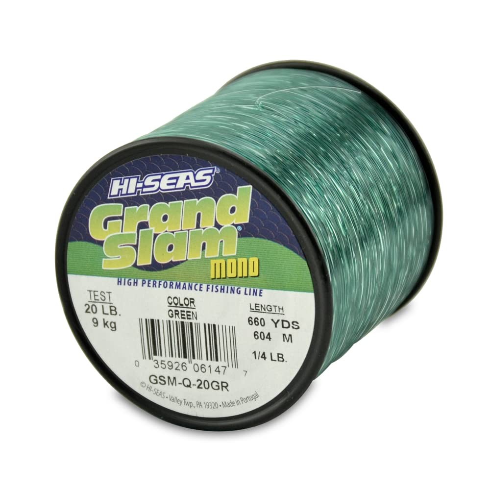 Grand Slam Monofilament Line, 20 lb / 9.0 kg Test, .018 in / 0.45 mm Dia, Gre…
