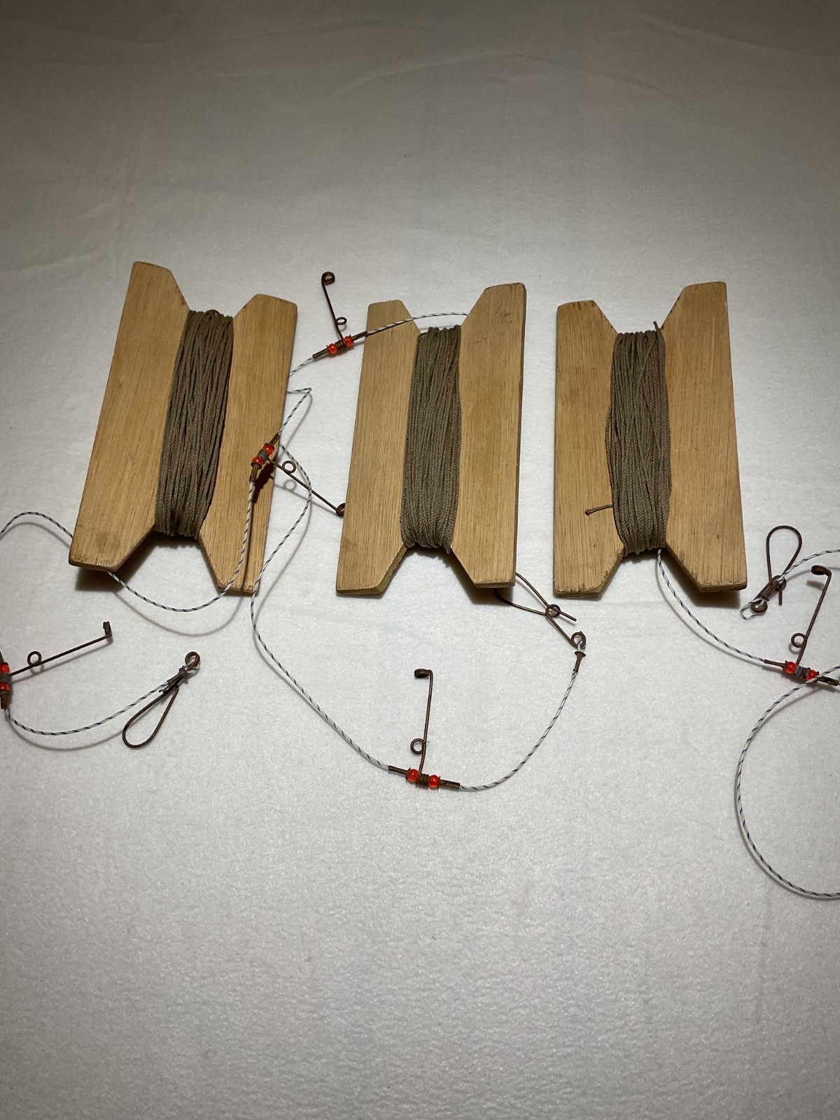 Usd Vintage Hand Made Drop Lines 100 ft 2 Easy On Off Hook And Weight Set of 3