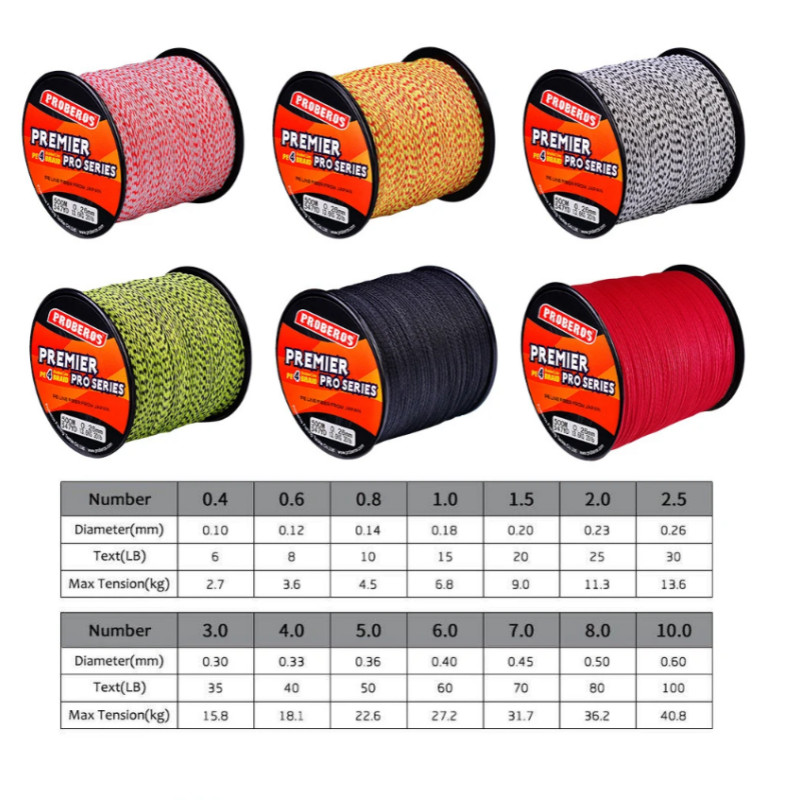 4 Stands Fishing Line 500m Multifilament PE Braided Fishing Line 6lb-100lb